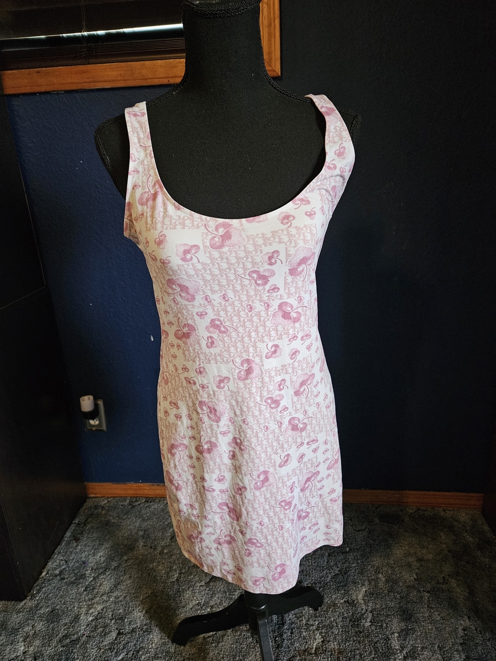 Christian Dior Boutique Paris Pink and White Floral Scoop-Neck Mini Dress